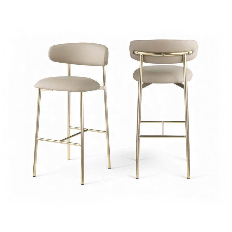 Tabouret de bar rembourré en cuir Lupita, Doré, Cuir taupe végétalien