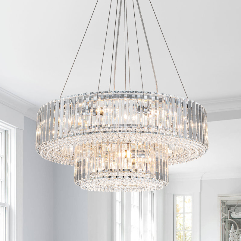 Theresa 12-Light Double-Tier Triangle Crystal Chandelier, Chrome
