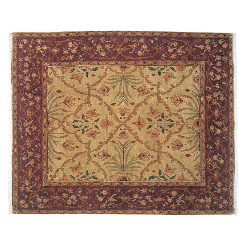 Shahjahan Wool Oriental Area Rug in Beige/Red, Square 9'