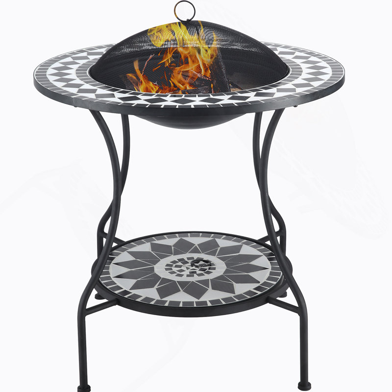 Table de salle à manger d'extérieur avec foyer, bol rond en bois pour foyer 3 en 1