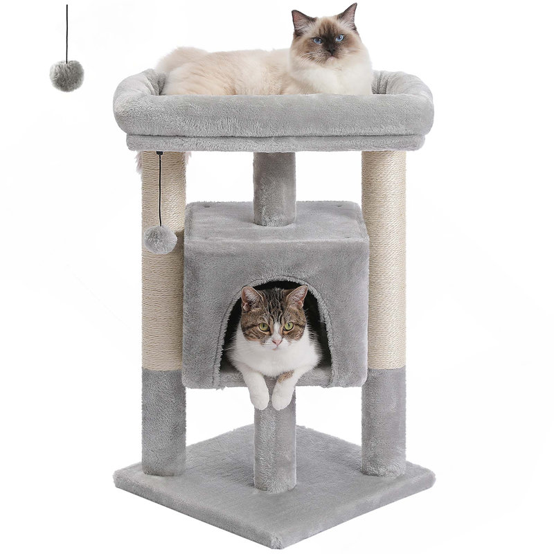 Habitation pour chat 29 po avec poteaux à griffes et perchoir, Gris