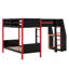 Lit superposé en L avec lit mezzanine, bureau intégré, tablettes et DEL