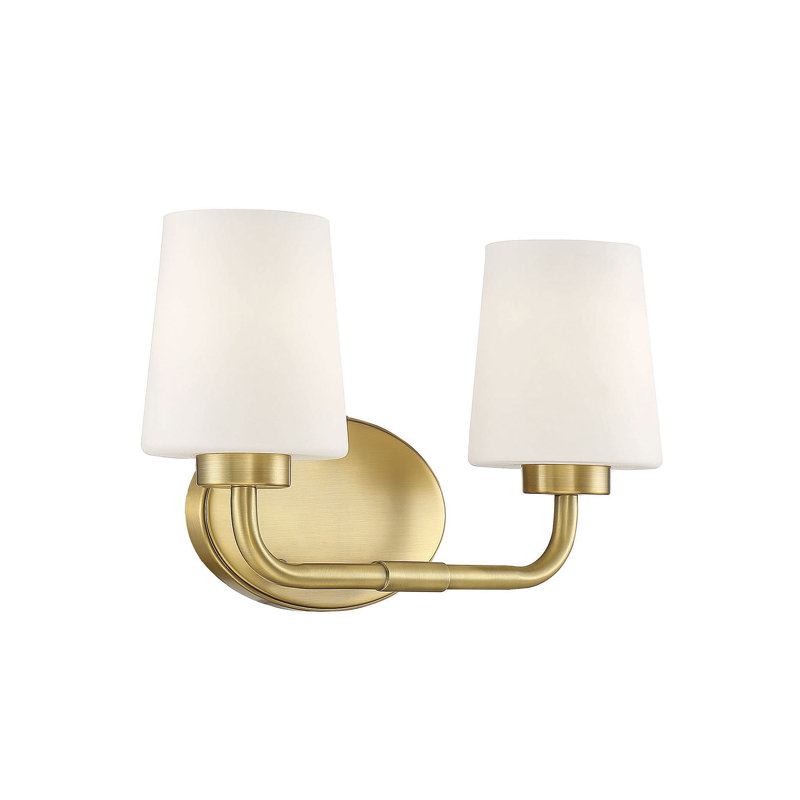 Lark Kline Heritage Brass 2-Light Dimmable Vanity with Etched Opal Shades