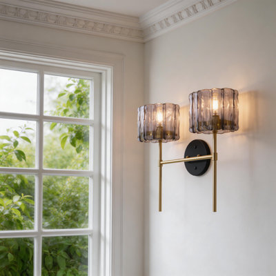 Modern Glass Vanity Ligh With Brass Accents