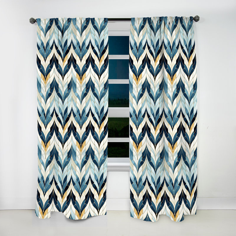 Rideau obscurcissant géométrique abstrait à chevrons bleu et blanc Tiles Tiles - 1 panneaux, L 52 po x L 84 po