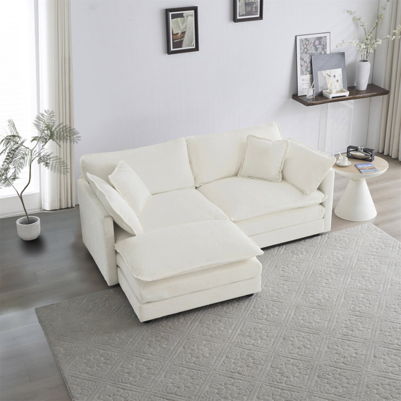 Canapé à deux places en chenille avec repose-pieds, canapé modulaire en L à deux places avec repose-pieds et causeuse avec repose-pieds