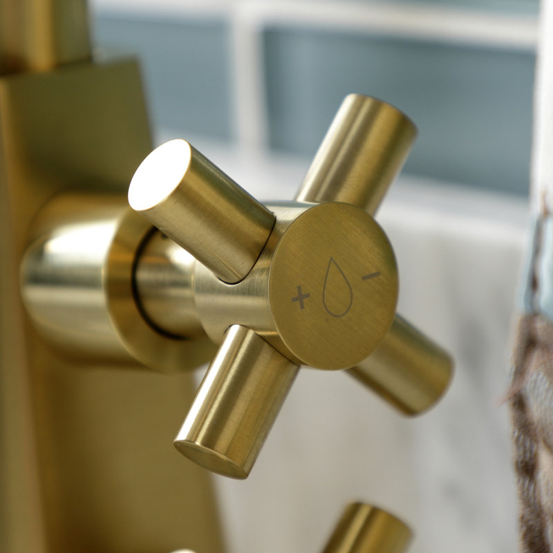 Kingston Brass Constantine Two-Handle 1-Hole Deck Mount Bathroom Faucet with Push Pop-Up, Brushed Brass