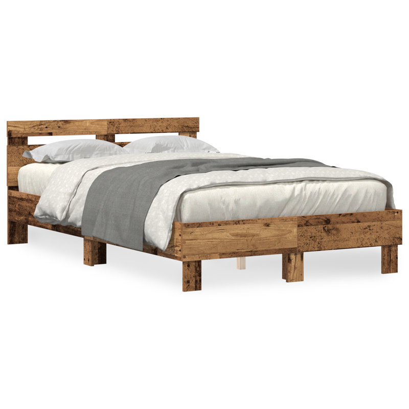 Vidaxl Wood Bed Frame with LED Durable, Small Double (4'), Old Wood