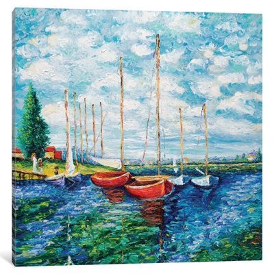 « red bateau hommage to monet », reproduction d’art sur toile tendue