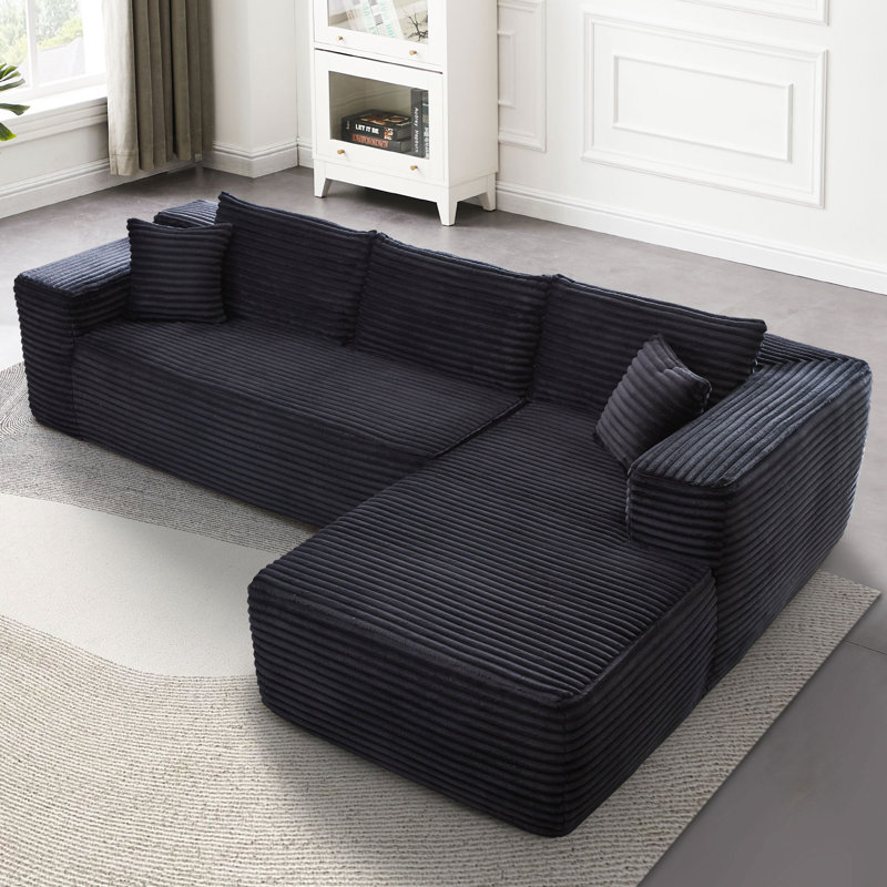 Kustas 2-Piece Corduroy Sectional Sofa Bed - Black