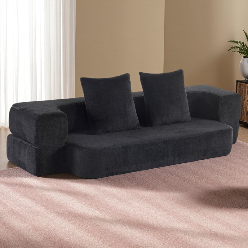 Canapé-lit modulaire transformable en mousse de soutien, chaise longue en chenille compacte pour petits espaces