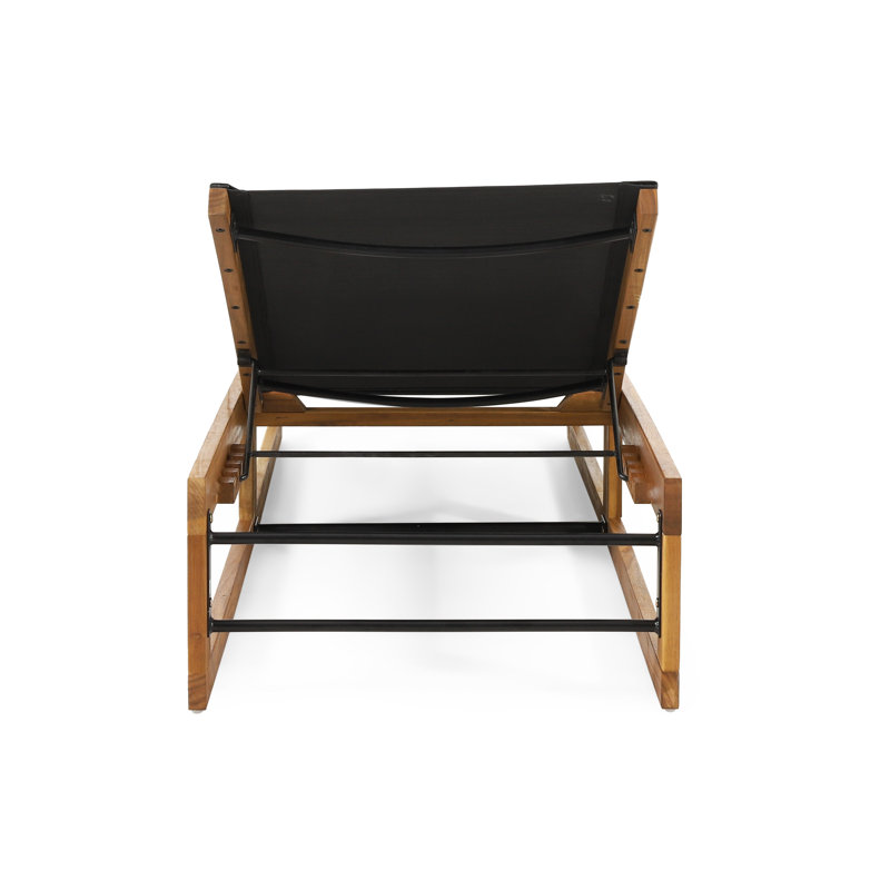 Arvada Outdoor Wood Chaise Lounge, Mint Green Mesh/Teak Frame, 1