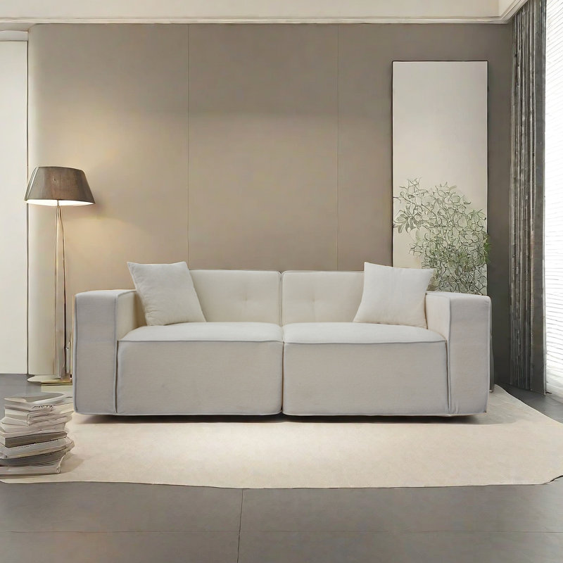 Confortable 3 lits en lin avec rangement pratique et 3 sièges pratiques, H 26,99 po x l 37,19 po x P 89,93 po, Blanc