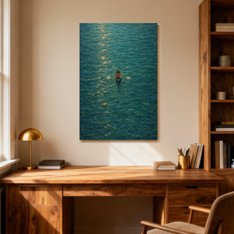 Scénique et paysage urbain flottant sur une surface d'eau calme, H 18 po x l 12 po