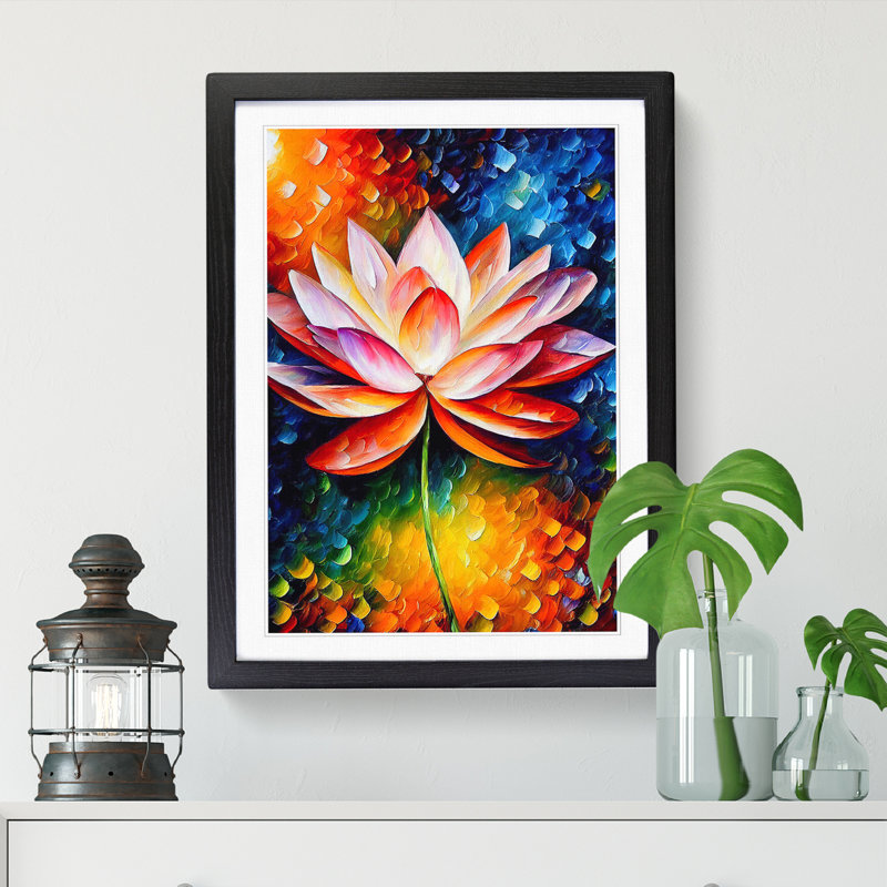 Lotus Flower Painted - Single Picture Frame Print, 64cm H x 46cm W x 2cm D, Walnut