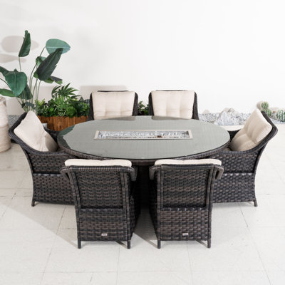 6 - Person Wicker Patio Dining Set With Oval Table , Cushions Included