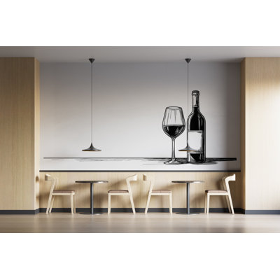 Wine Bottle Wall Mural Minimal Wine Bar Restaurant Wall Art 397Mv