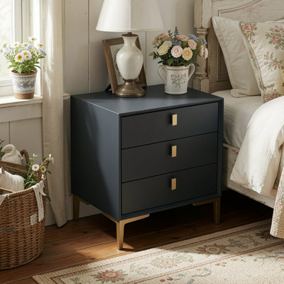 3 - Drawer Nightstand With Metal Legs