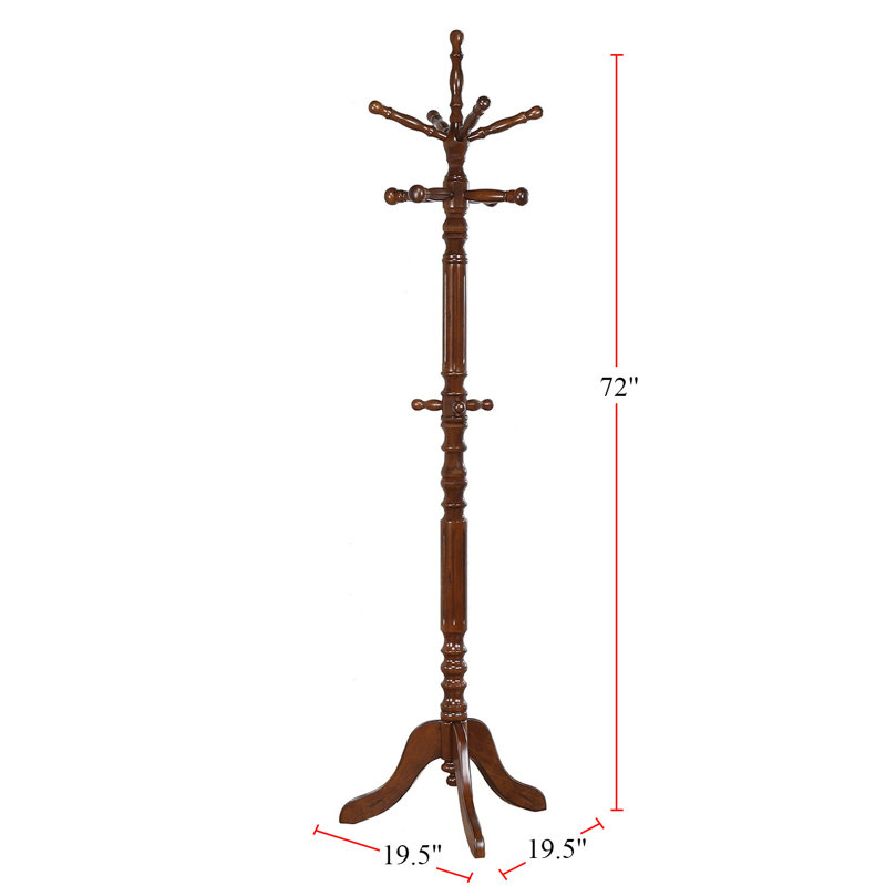 Portemanteau autoportant à 11 crochets en bois massif Pendergrass, Miel foncé