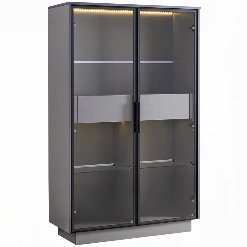 Vitrine à porte en verre 60,6 "avec éclairage DEL et tiroirs