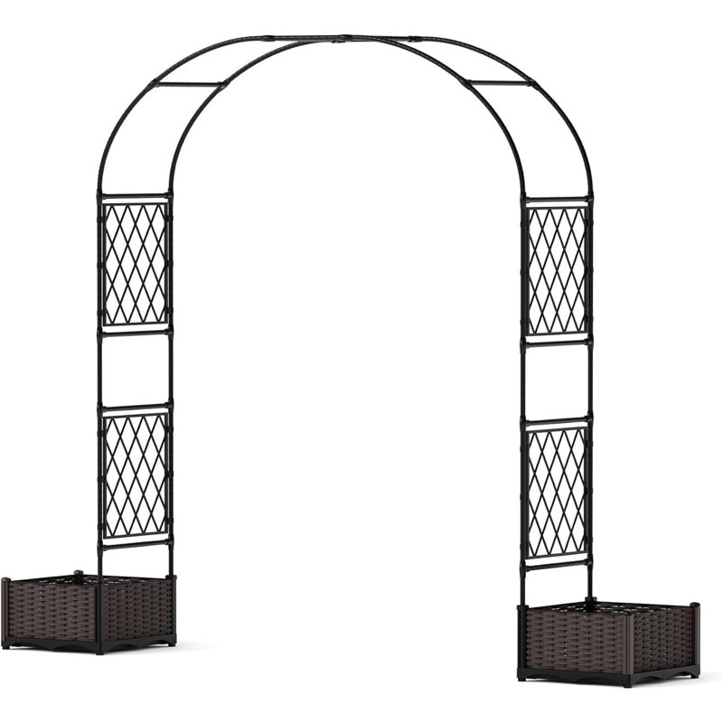 Tonnelle de jardin 79-90 "en métal avec deux boîtes à fleurs, treillis arqué enduit de polyéthylène pour mariage et patio