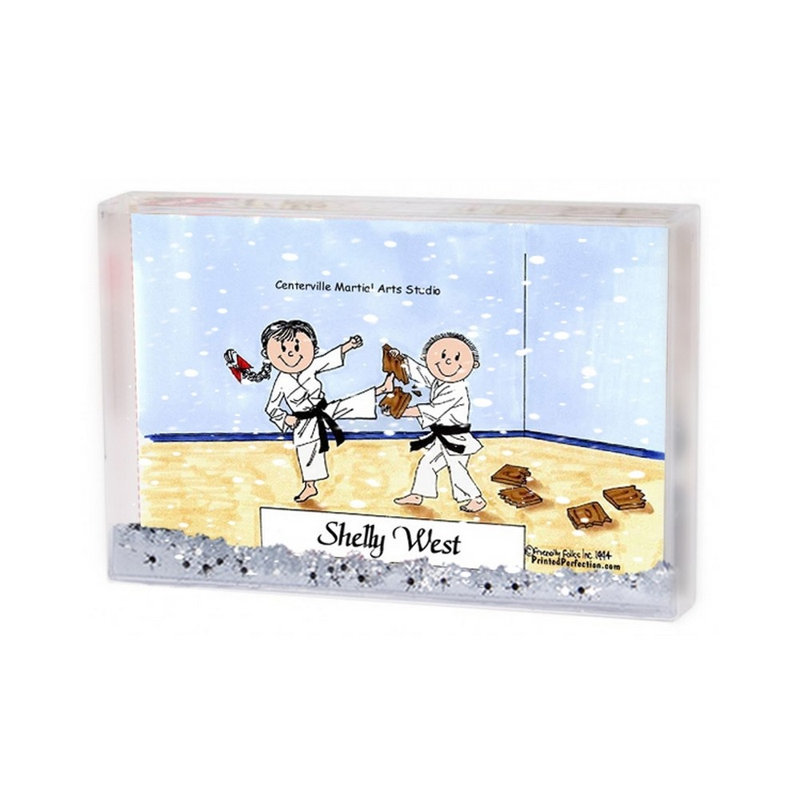 Karaté personnalisé - cadeau de cadre de boule à neige MINI mâle et femelle, H 2,5 po x l 3,75 po x P 1 po, Oui