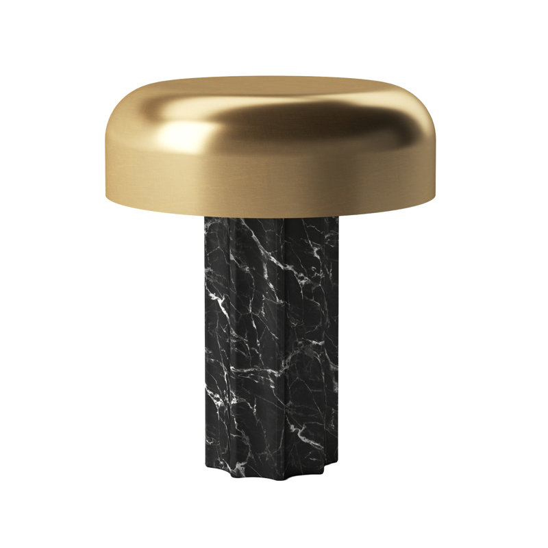 FLUTED COLUMN Rechargeable Cordless LED Table Lamp, 3-Levels Brightness Touch Sensor Control, Black Marble / Brushed Brass