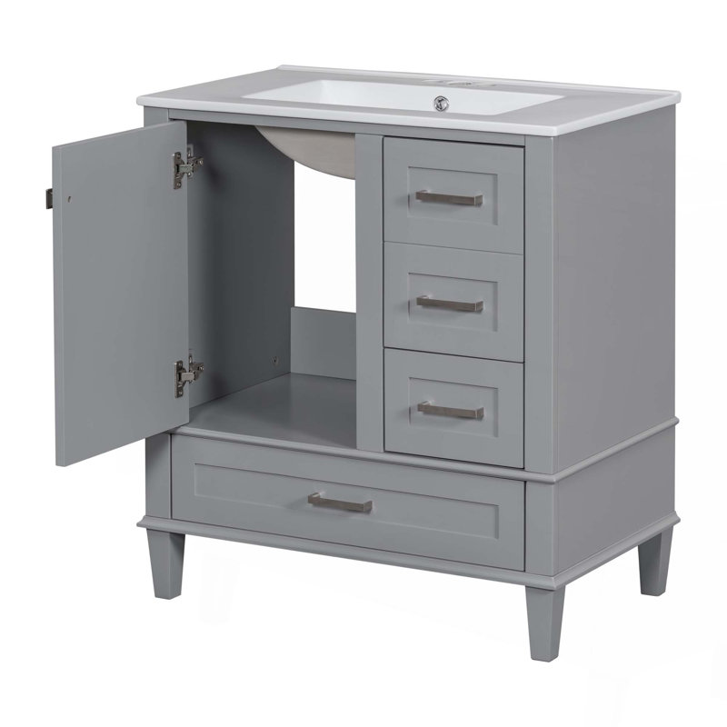 Ensemble de meuble-lavabo moderne avec lavabo 30 po, meuble-lavabo moderne avec porte à fermeture douce et 3 tiroirs, structure en bois massif