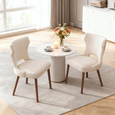 18.3'' Seat Height Modern Upholstered Wingback Dining Chair with Solid Wood Legs