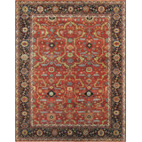 Ferehan Hand Knotted Wool Floral Area Rug in Navy