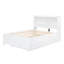 Lit plateforme double avec lit gigogne, tiroirs et prises USB, blanc