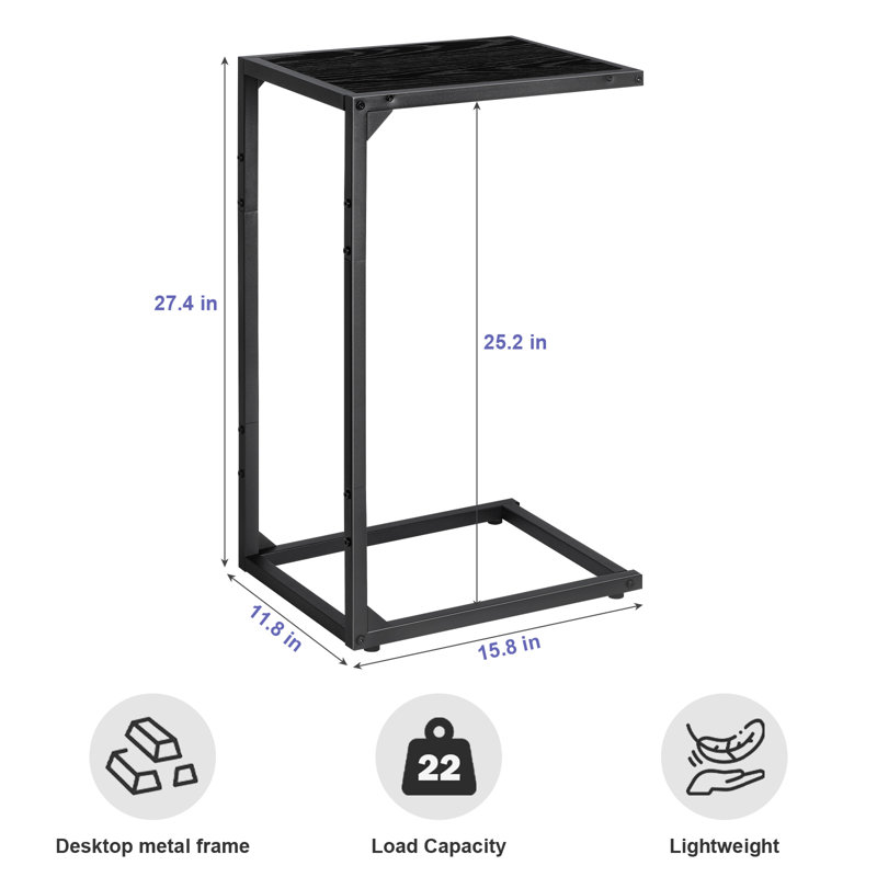 2-Pack Black C-Shaped Side Table