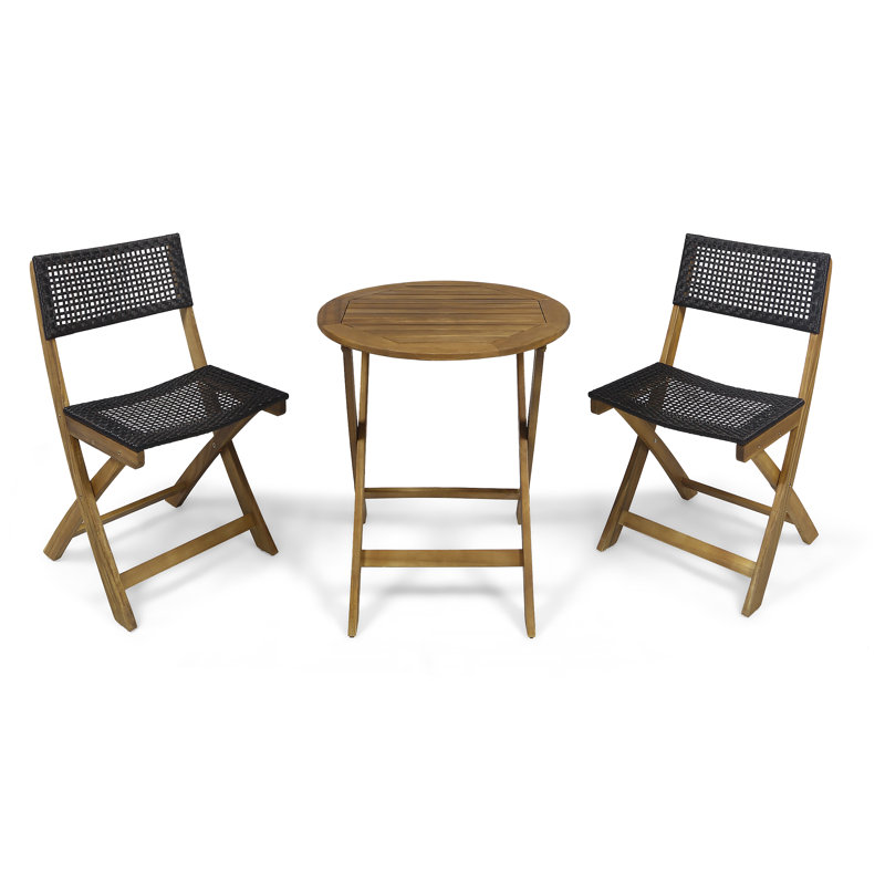 Rolston Round 2 - Person 26'' Long Bistro Set, Teak/Brown