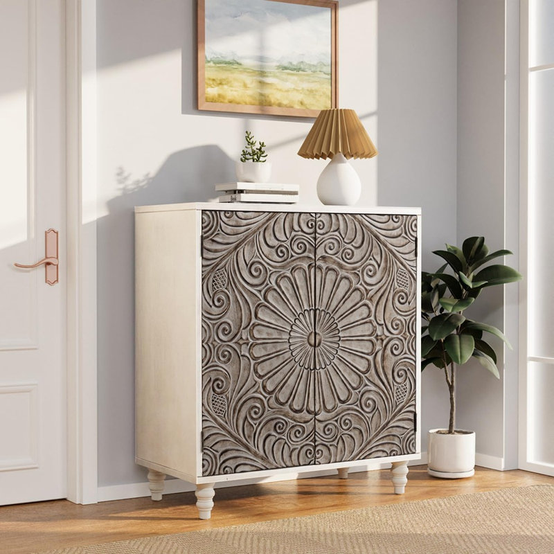 Buffet buffet avec portes à pousser, table d'appoint rétro, gris