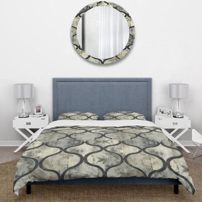 Ensemble de housse de couette beige gris quadrilobe Elegance II - Mid-Century