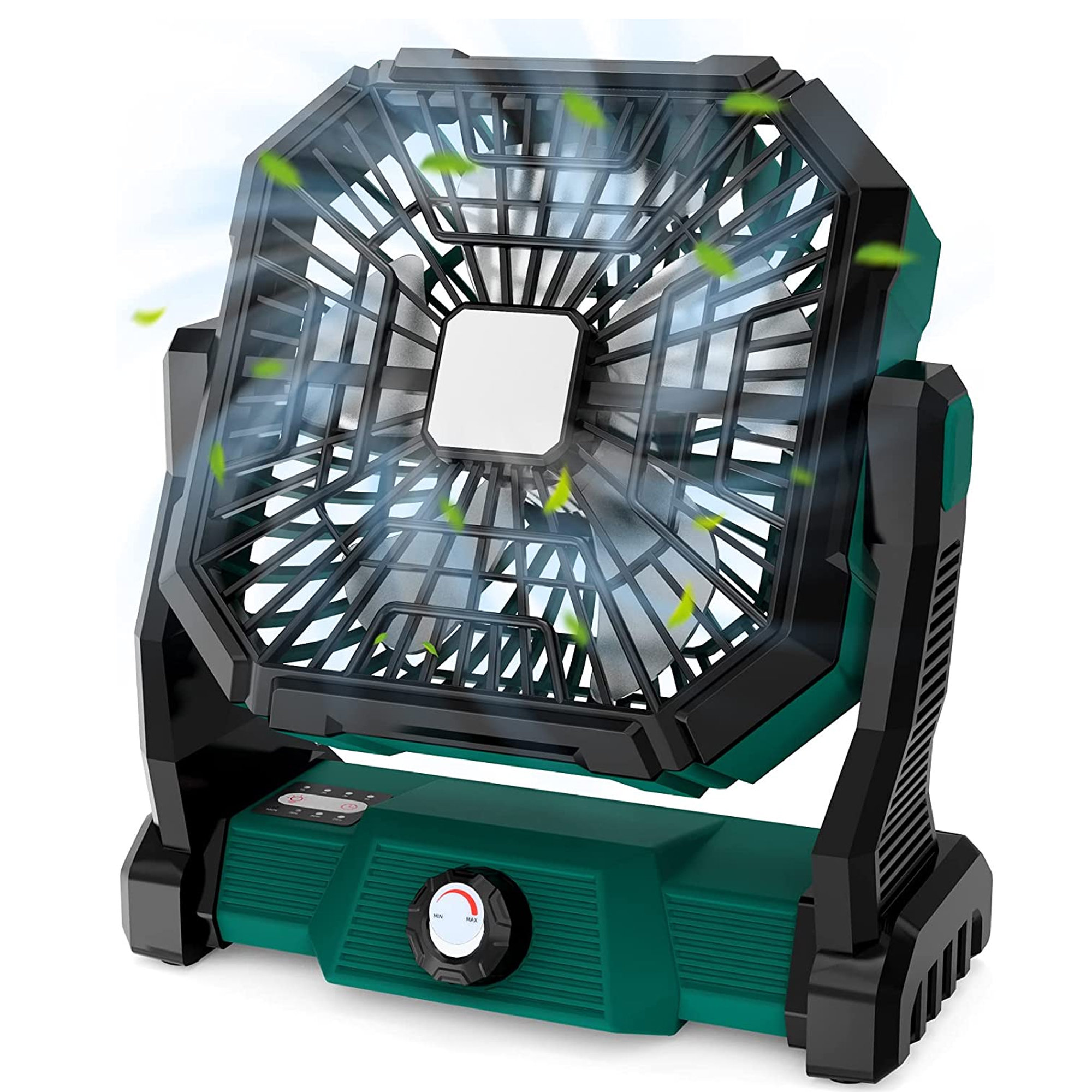 ESHOO Camping Fan with LED Lantern, 15000mAh Rechargeable Battery Powered Outdoor Tent Fan with Light & Hook, 270° Pivot Finish: Green GKJ0504XOH2628G