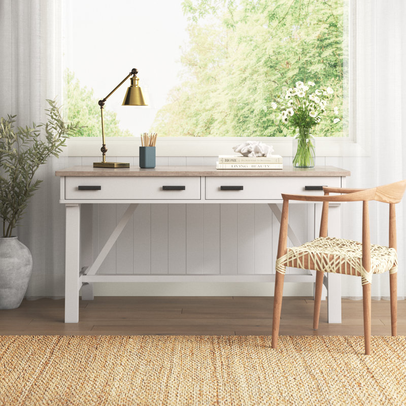 Bureau Bankhead avec prises intégrées, Naturel / Blanc