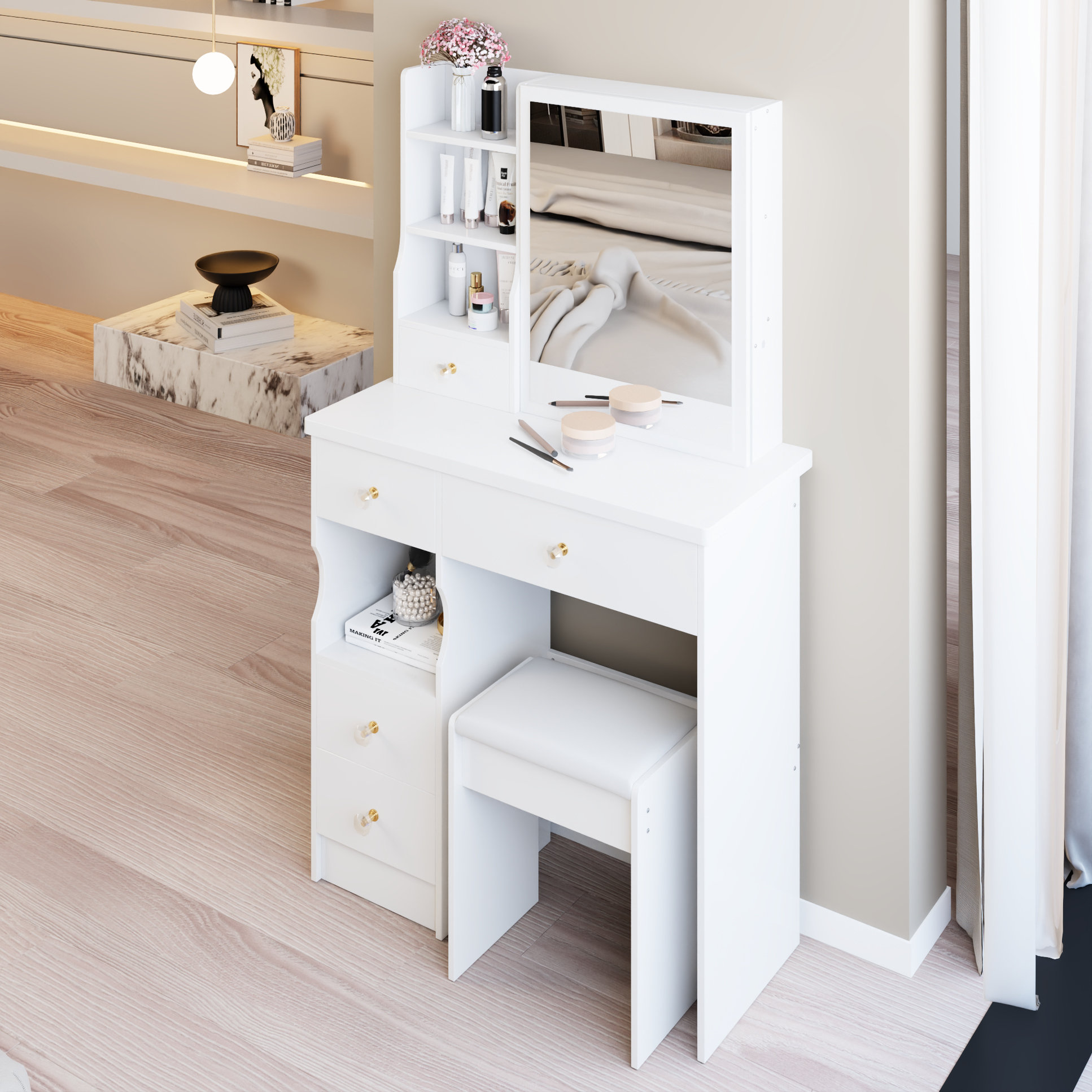 Latitude Run® American Design Small Space Vanity Table With Left Drawer ...