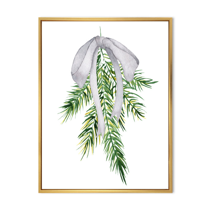 Bouquet floral de Noël avec coton, branches V - Peinture sur toile, Toile à cadre flottant doré, H 44 po x l 34 po