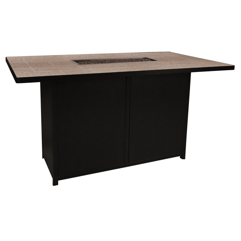 Elba Rectangle Aluminum Propane and Natural Gas Fire Pit Table, Carbon Black, 38" H x 72" W x 42" D, Canyon Taupe