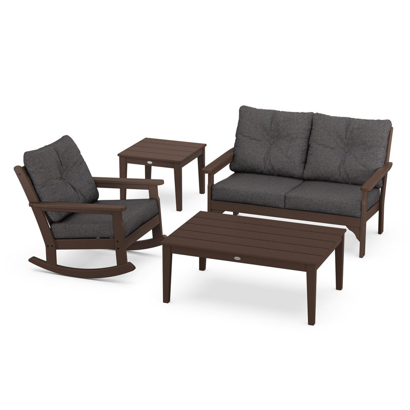 Vineyard 4-Piece Deep Seating Rocker Set, Mahogany, Spiced Burlap