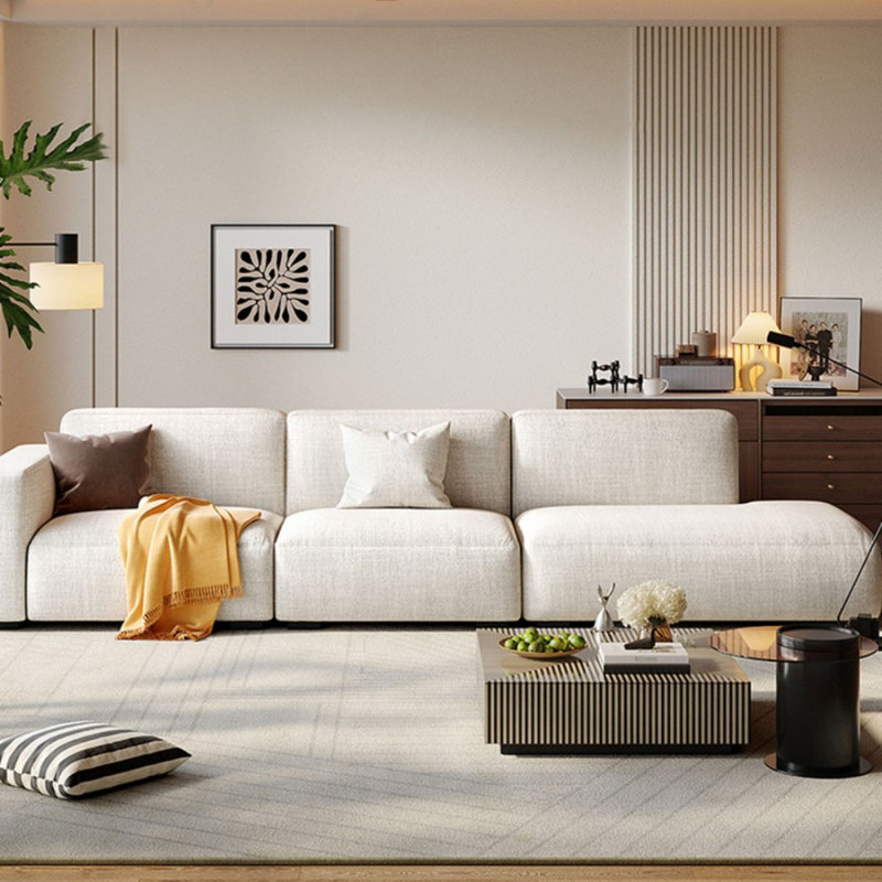 Canapé modulaire blanc en coton et lin, 29,92 po H x 124,02 po l x 37,4 po P