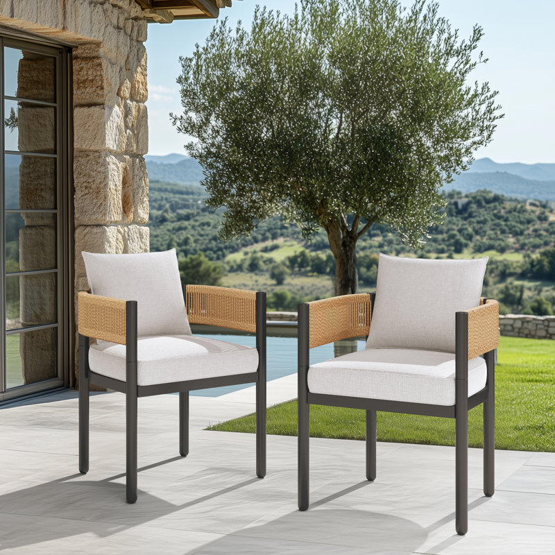 Outdoor Patio Dining Armchair, White/Natural
