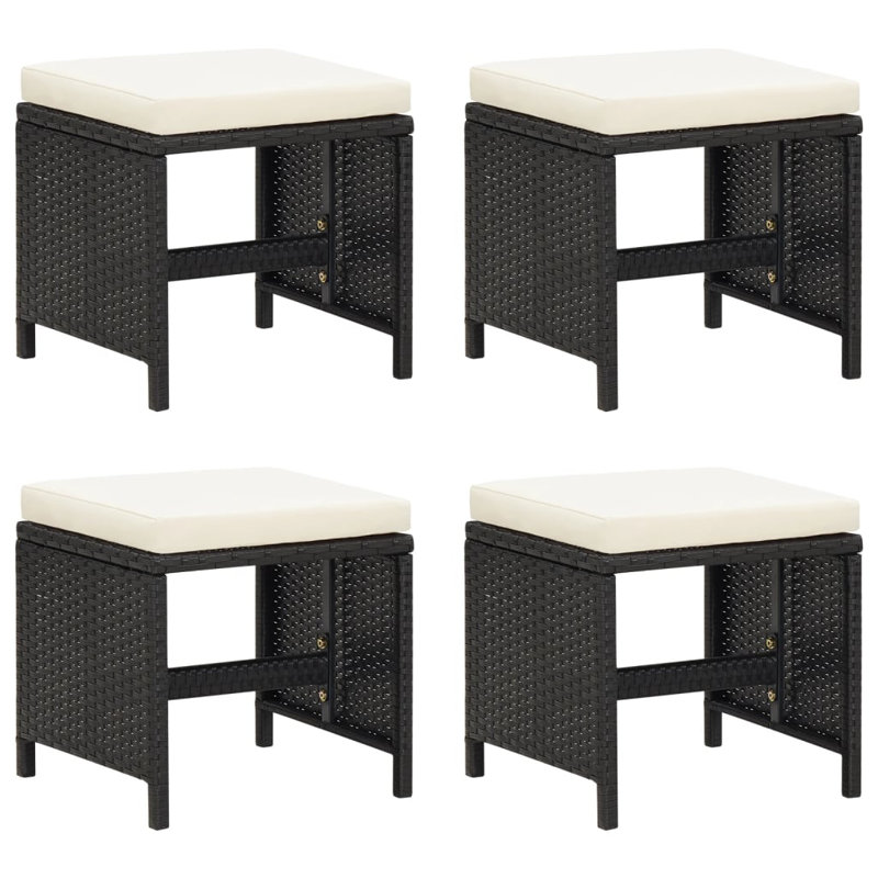 Garden Stool Set Of 4, Black, Beige/Black