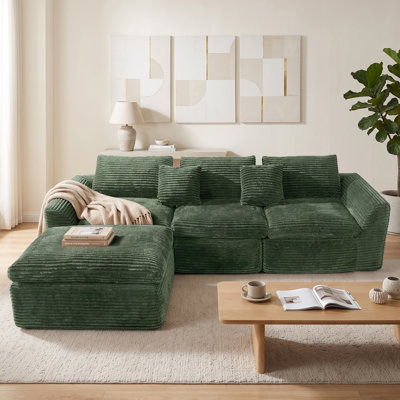 Canapé d'angle modulaire surdimensionné en velours côtelé avec méridienne réversible — Coussins en mousse haute résilience effet nuage, canapé compressif en forme de L quatre places pour salon et appartement
