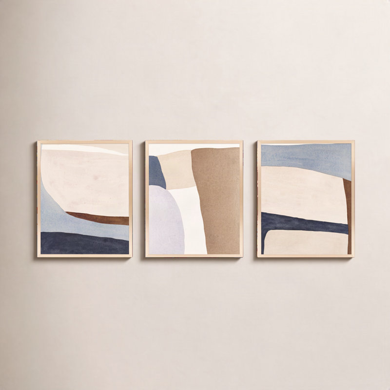 «Divided By 3 In Blue» par Julia Balfour - reproduction d'art encadrée, H 38 po x l 90 po, Brun