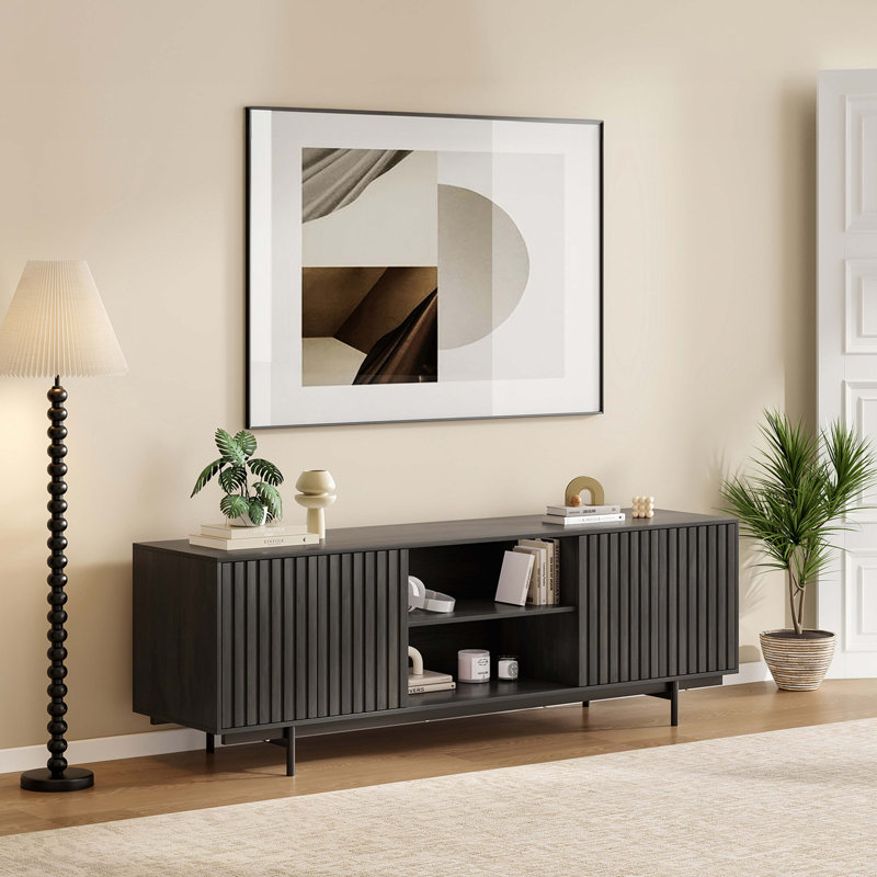 Mid Century Modern TV Stand For Tvs Up To 75", Black