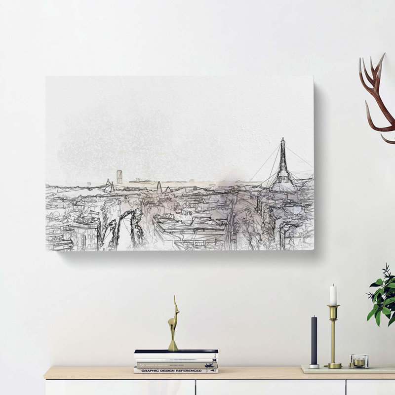 Sunlight over the Paris Skyline in Abstract - Wrapped Canvas Drawing - Wrapped Canvas, 40cm H x 60cm W x 3cm D
