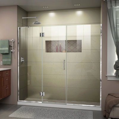 DreamLine Unidoor-X 65 - 65.5 inch W x 72 inch H Frameless Hinged Shower Door in Chrome - Left Wall Installation