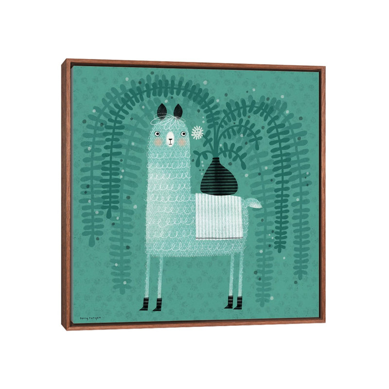 «Llama - Plant» par Terry Runyan - impression d'art graphique, H 26 po x l 26 po x P 1,5 po, Sans mat